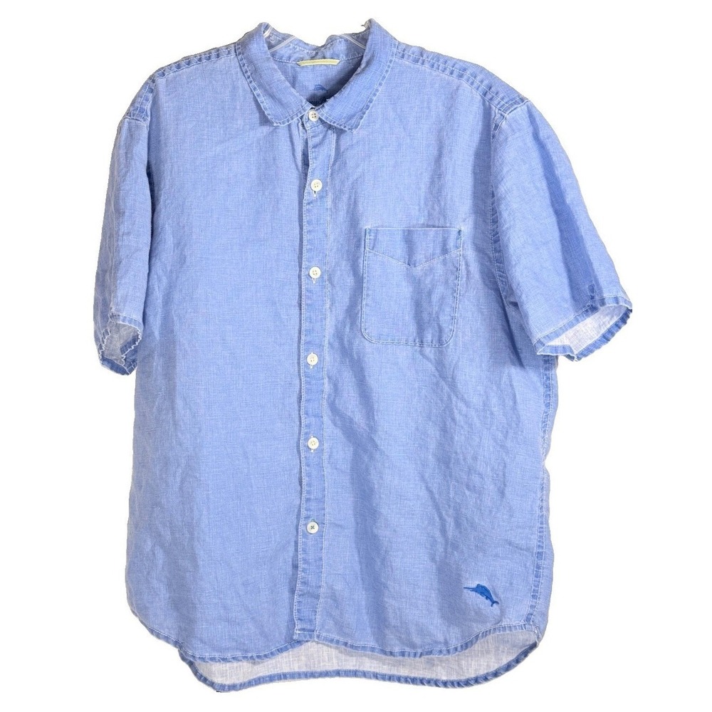 Tommy Bahama Men's Size XL blue Relax Short Sleeve Button Up Shirt Linen